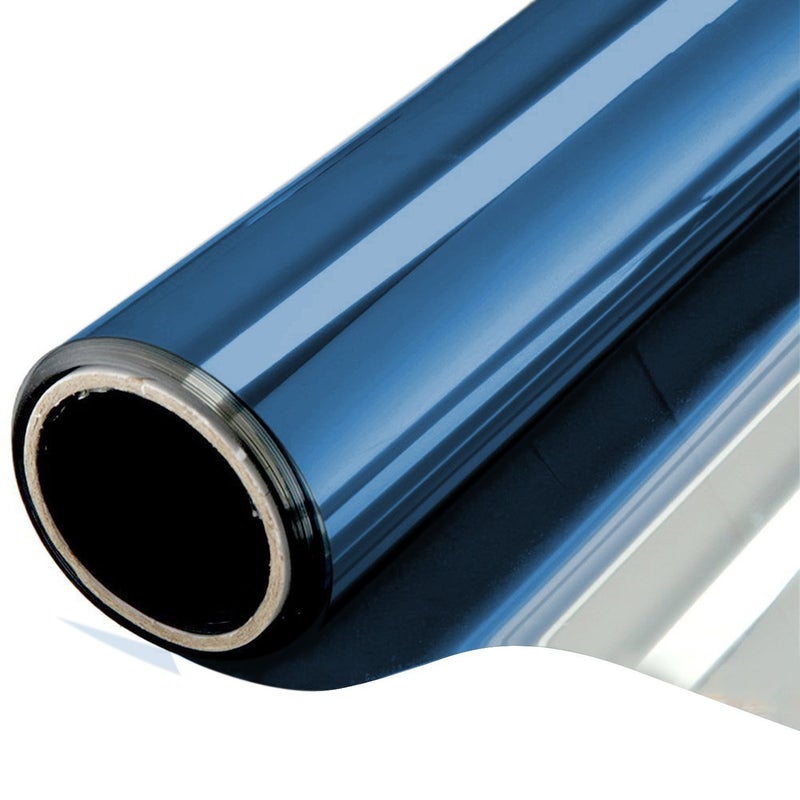 WPCTEV One Way Window Film Daytime Privacy Static Cling Self Adhesive House Film Glass Window Tint Heat Control Mirror Film Blue & Silver 6 Mil 23.6 Inch x 32.8 Feet - Image 1